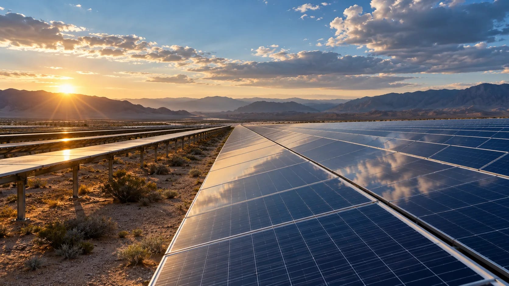 Solar panels beneath an open sky