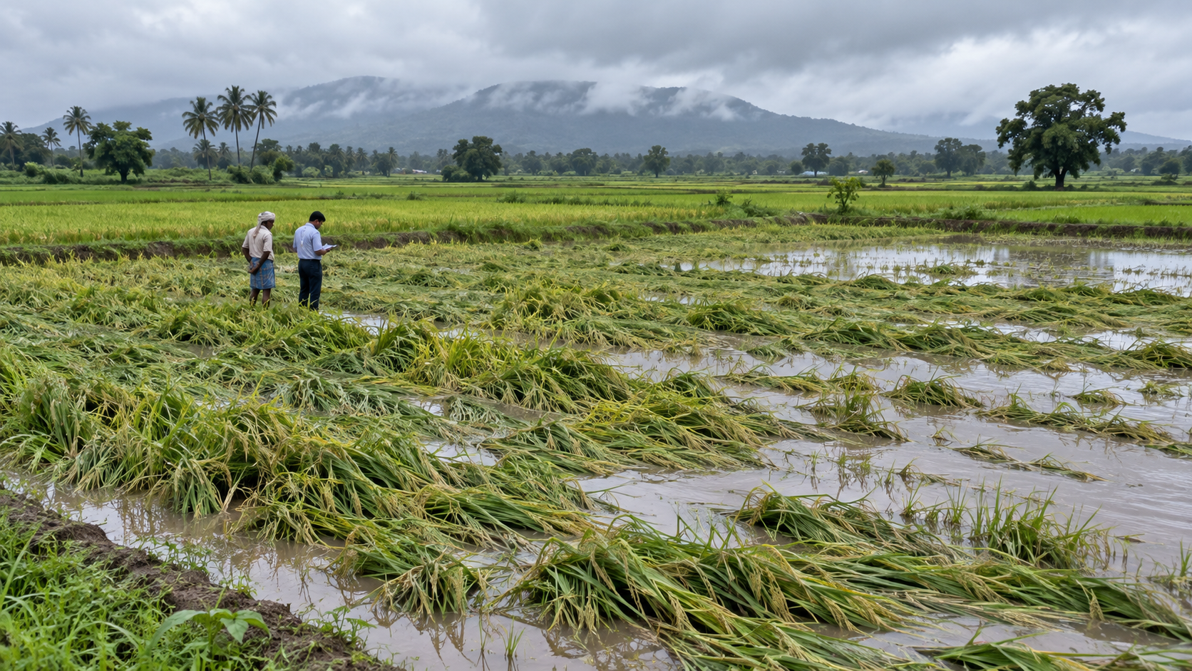 Field team inspecting a rain-affected crop