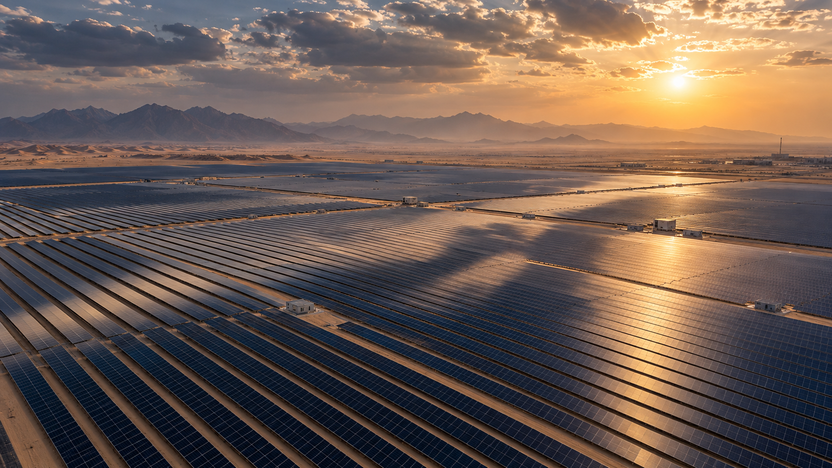Cloud shadows passing over a utility-scale solar farm