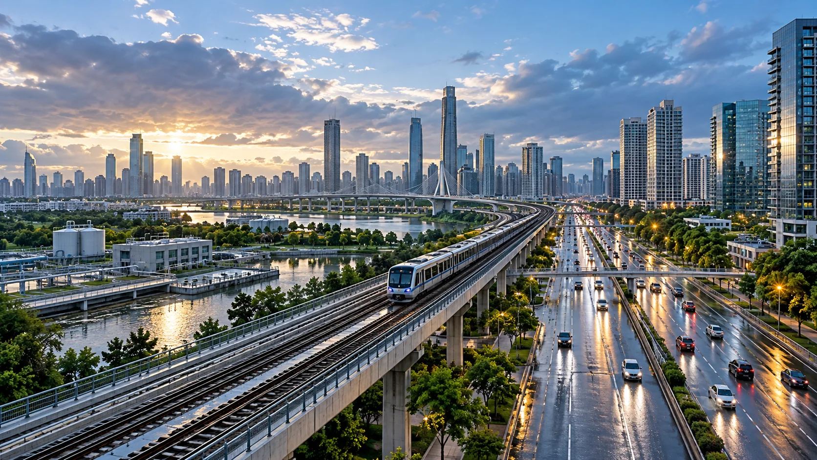Urban transport and utility networks after a passing shower